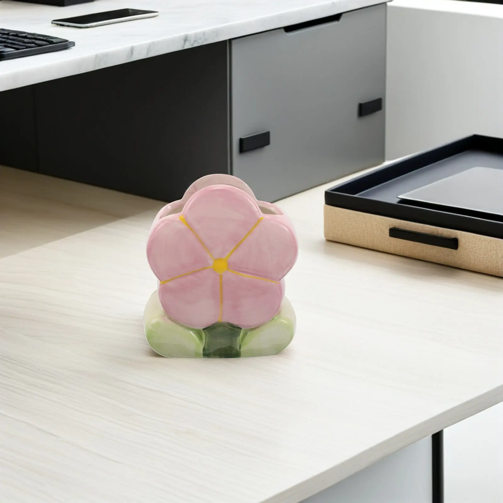 Floral Pencil Holder Decorative Desktop Aesthetic Flower Accessories Stand Organizer