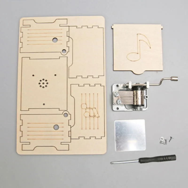 Fonógrafo diy de madeira para crianças, caixa de música com manivela manual, material de montagem, ornamento artesanal, modelo criativo