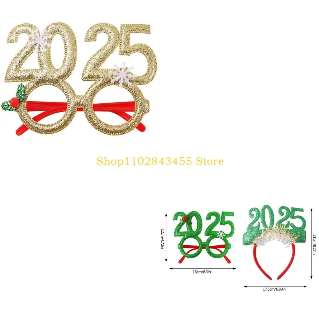 49MC Tinsel Headband Glasses Photo Props Fun Glasses Party 2025 for Party New Year
