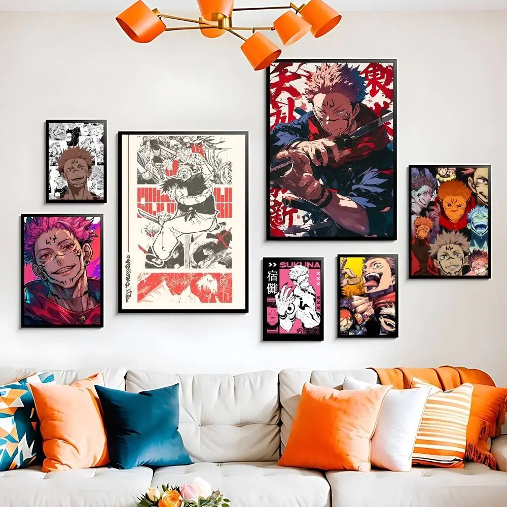 Jujutsu Kaisen Ryomen Sukuna Cartoon Hochwertiger Druck, wasserfest, Wandkunst, Poster für Wohnzimmer, Schlafzimmer, Retro-Raumdekoration, Geschenk
