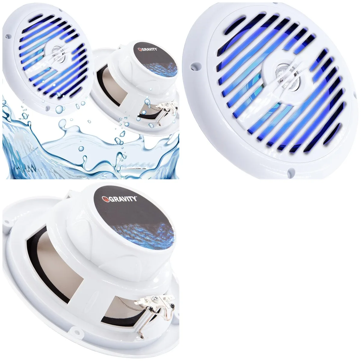 

Gravity Marine Speakers 6.5' 2-Way Waterproof Outdoor Stereo with LED Lights, 350W, Slim White (Pair)