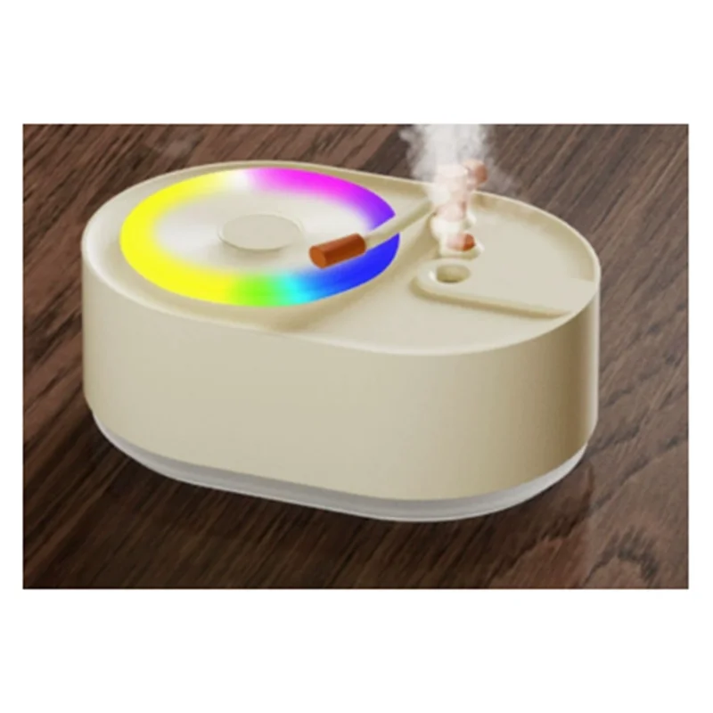 L73A 2025-Mini USB Portable Retro Record Player Cool Mist Air Humidifier Essential Oil Aroma Diffuser With Led