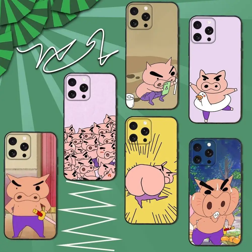 

B-Buriburizaemon Pig Phone Case For iPhone 16e,16,15,14,13,12,11,Pro,X,XS,Max,XR,Plus,Mini Soft Black Cover