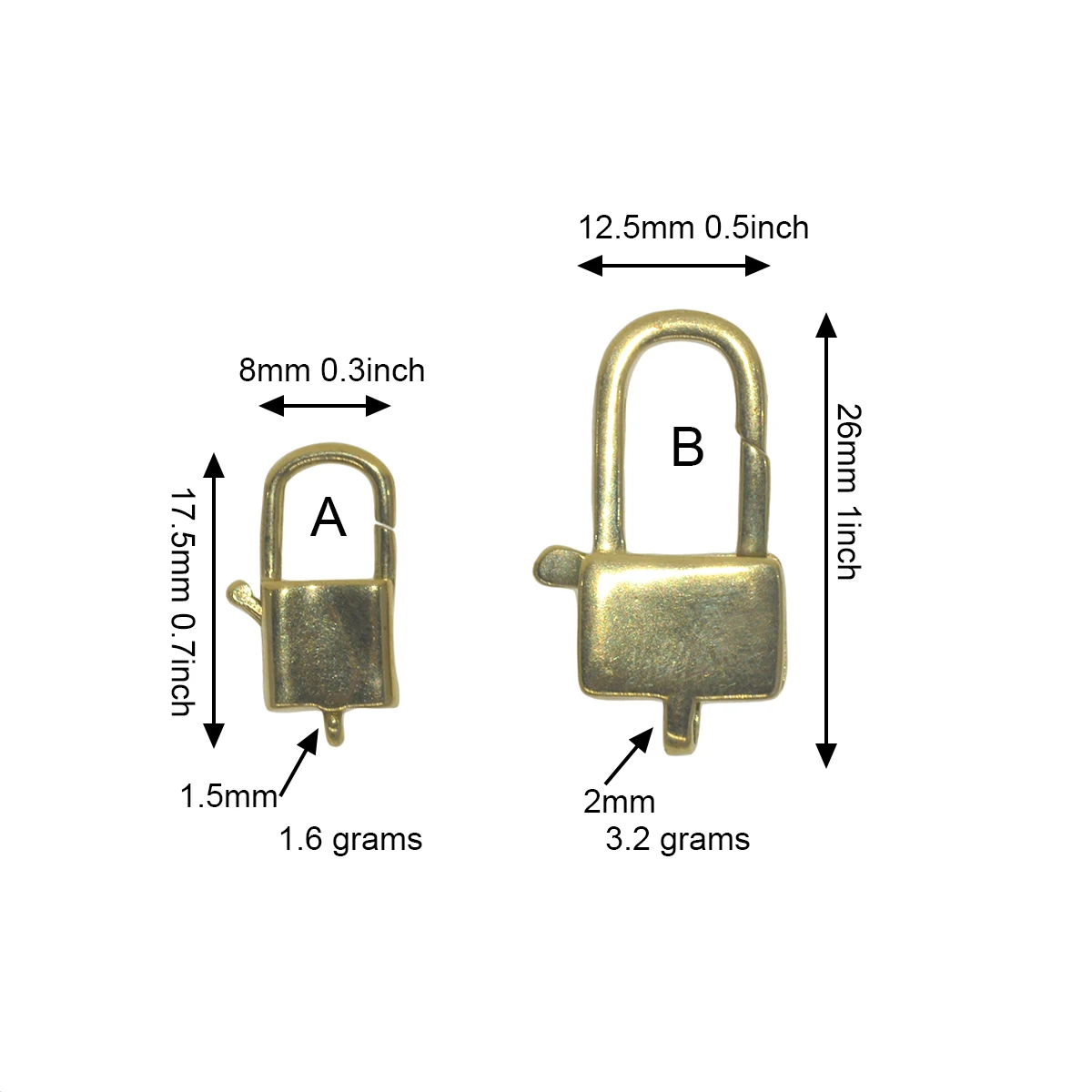 2 pcs large small simple classic Korea 0.6 1 inch Fine Solid Brass lock snap spring hook clasp chain Pearl necklace bangle DIY