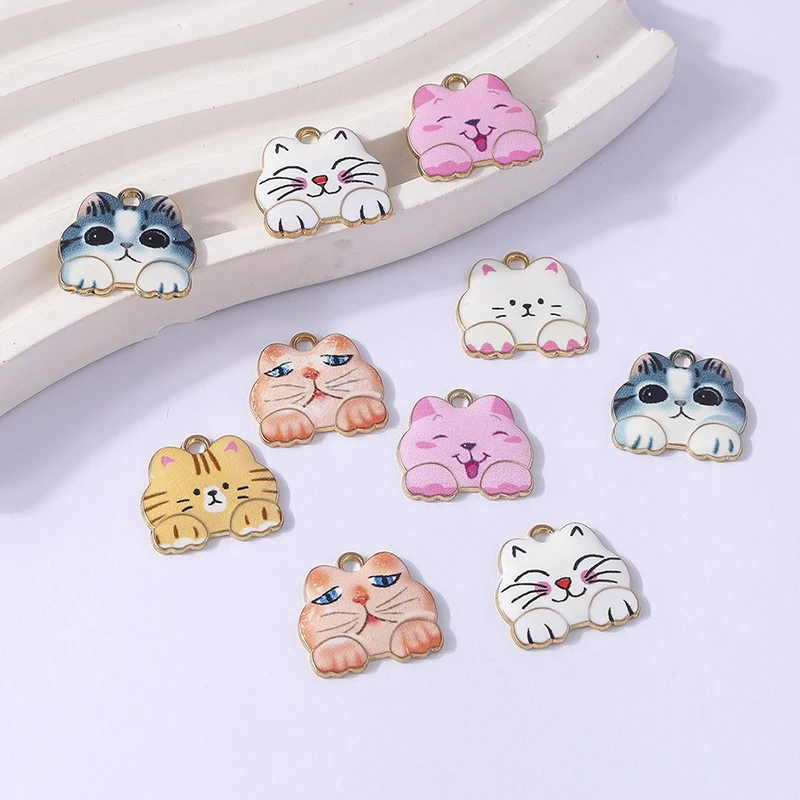 

10pcs 18x16mm Cartoon Animal Charms Enamel Cat Charms Pendants for Jewelry Making Necklaces Earrings Bracelets DIY Crafts Gifts
