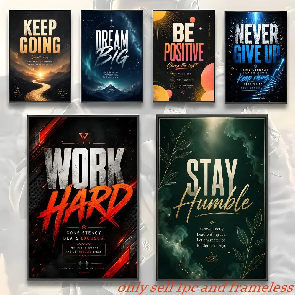 Motivational Quote Canvas Poster, Keep Going Stay Humble Wall Art, Frameless Inspirational Print for Office Bedroom Decor