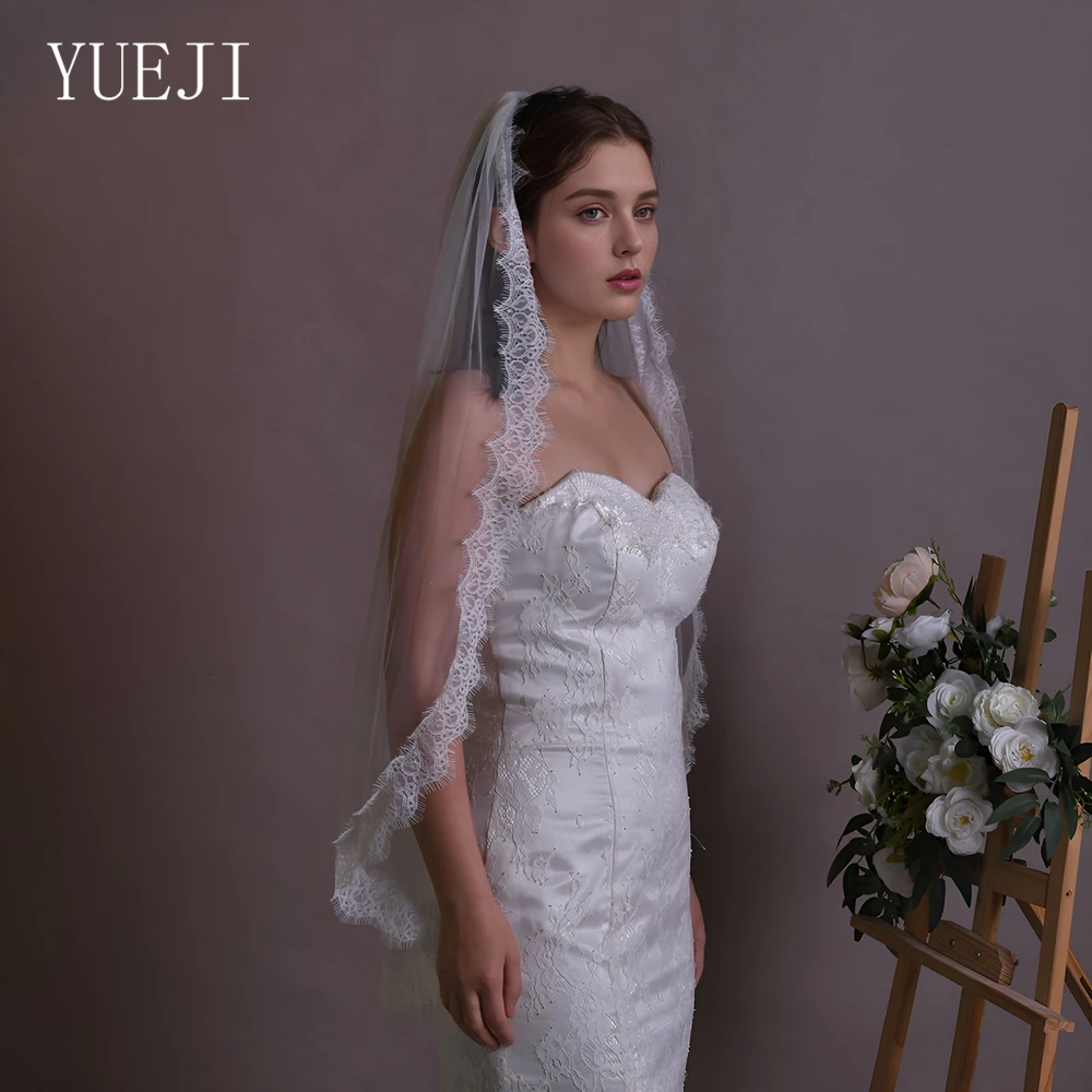 

YUEJI White Lace Edge Bridal Veil Sweet Wedding Accessory Lace Bride 1 Layers Wedding Veil Vestidos De Novia YJ154 With Comb