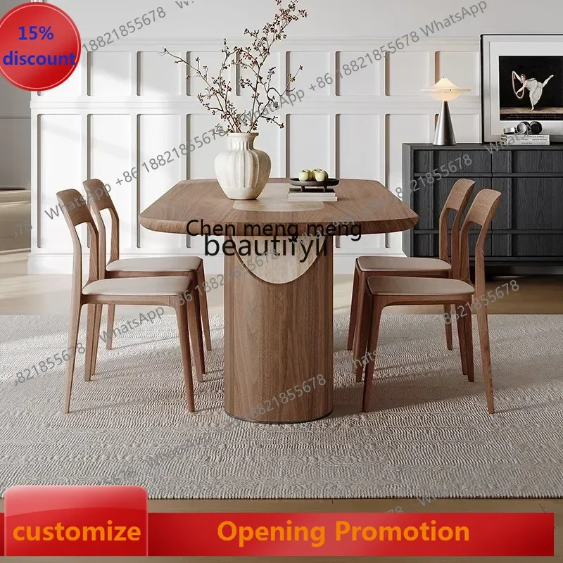 

ss7486 SSDining table light luxury modern simple living room home high-end solid wood rock slab French antique dining tableNew L