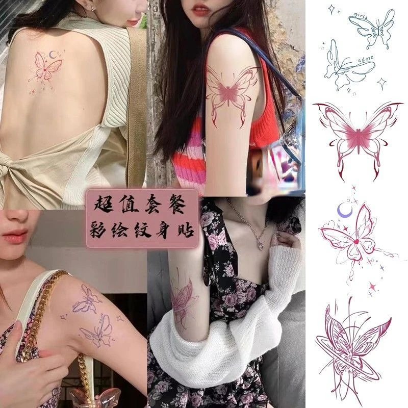 Butterfly Temporary Tattoos Sticker Women Waterproof Fake Tattoo Cartoon Pink Tatoo Festival Cute Tatto Stickers Set Cheap Goods