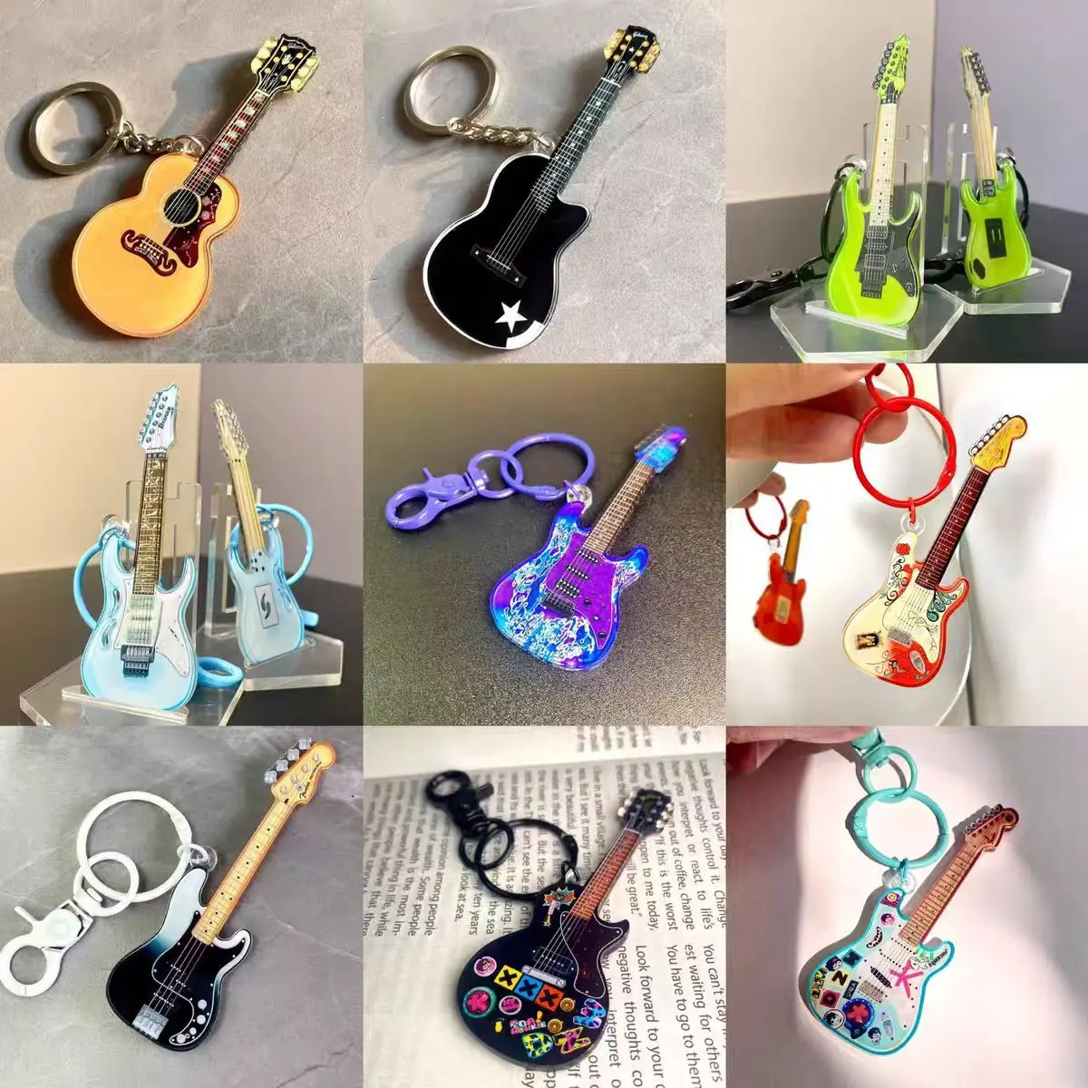 Simple et élégant, petit Instrument de guitare, porte-clés en acrylique, pendentif de sac d'école, article décoratif pour amis
