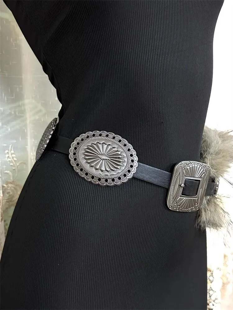 المرأة خمر فو الفراء المرقعة بولي Leather الجلود مشد الإناث Cummerbund معطف حزام فستان Decration حزام عريض J1331