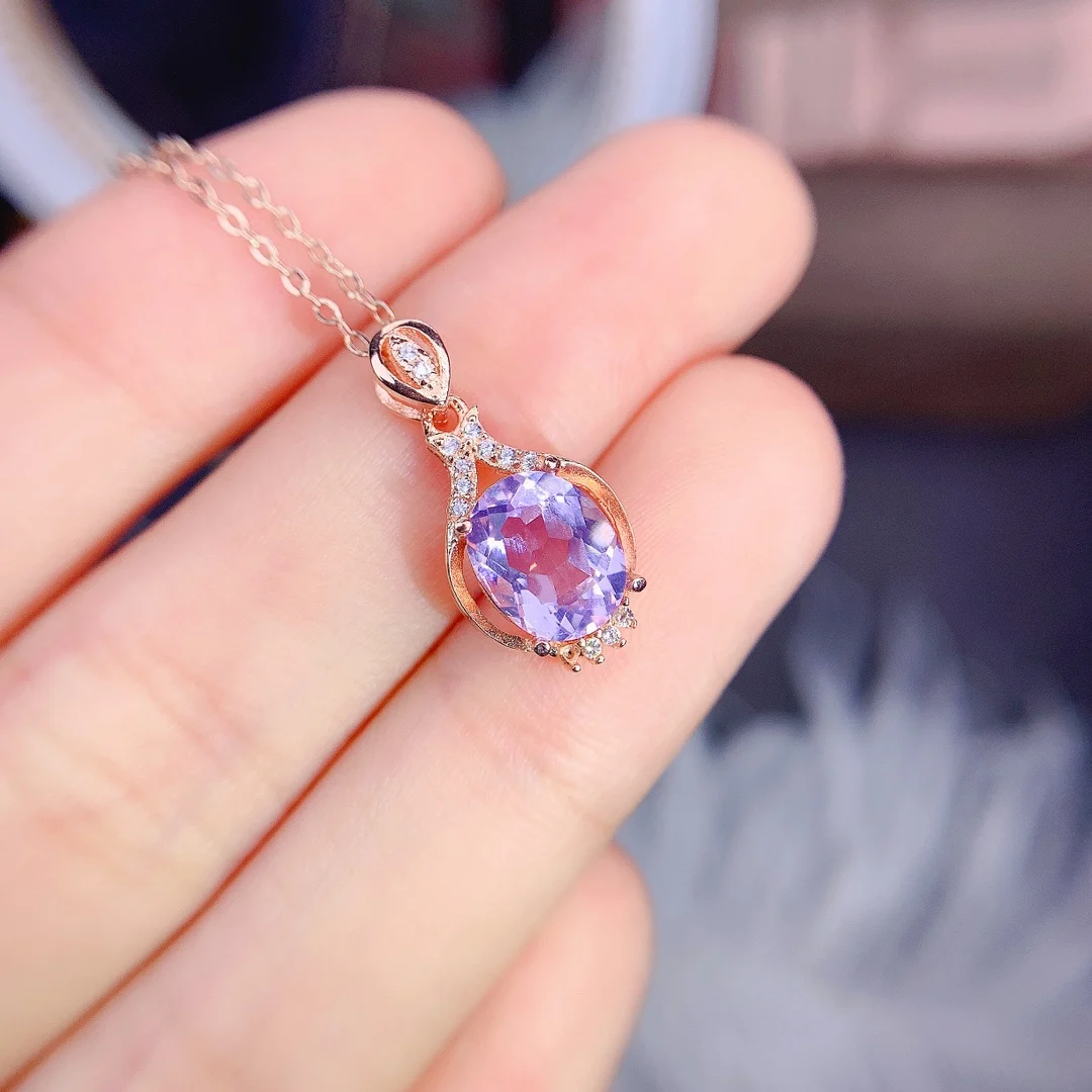 

Sterling Silver Necklace Lavender Amethyst Pendant Natural Gemstone Women Necklace Fine Jewelry