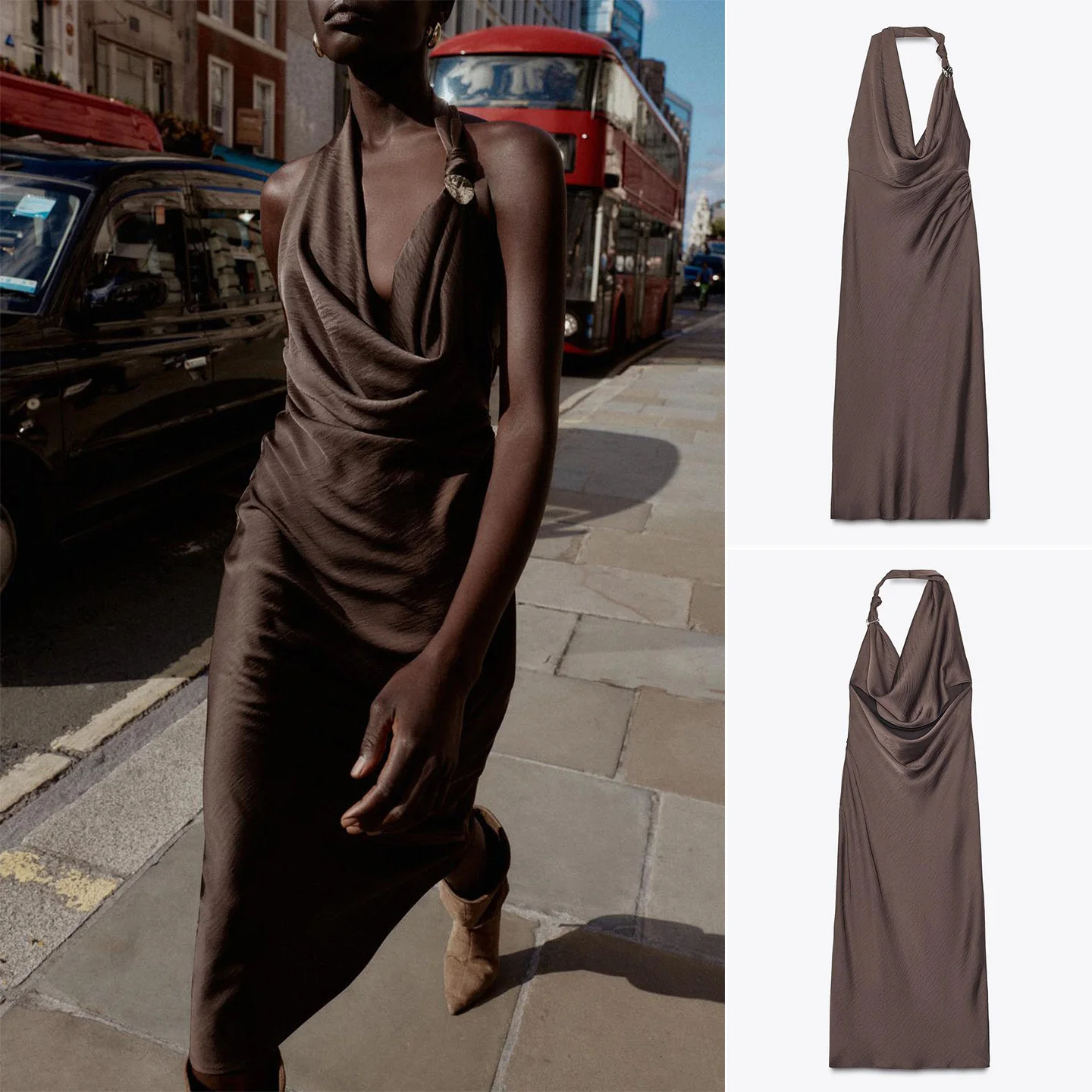 

Асимметричный шелковый атлас, длинный миди Dr Bal, дизайн, драпированный воротник, осенняя женская сексуальная ткань из полиэстера, повседневная сцена