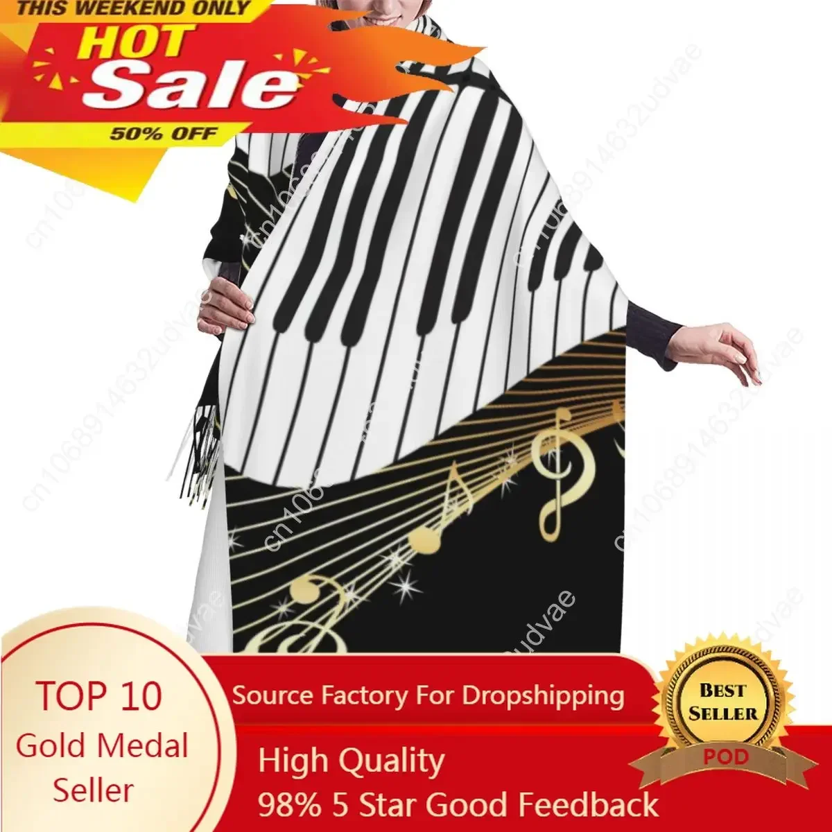 Piano Music Notes Scarf Winter Long Large Tassel Scarves Soft Wrap Pashmina