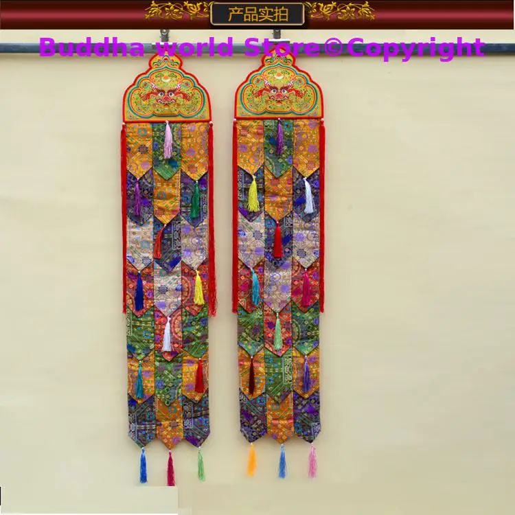 1.2 M long Wholesale Buddhist supplies Buddhism family Temple auspicious Embroidery Wall hang Sutra banner Prayer flag SHUPAN 2p