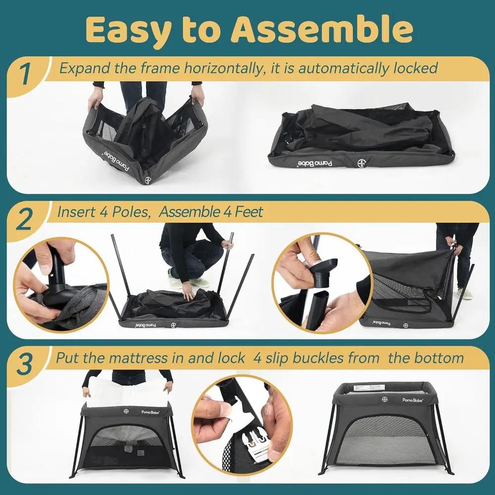 روضة أطفال محمولة مع مرتبة، ساحة لعب قابلة للطي، أرجل قابلة للإزالة #6