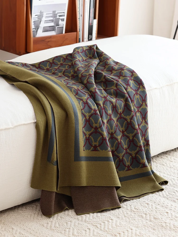 Retro  Knitted Sofa Cover Blanket Air Conditioned Nap Blanket Spring Summer Seasonal Universal Geometry Nap