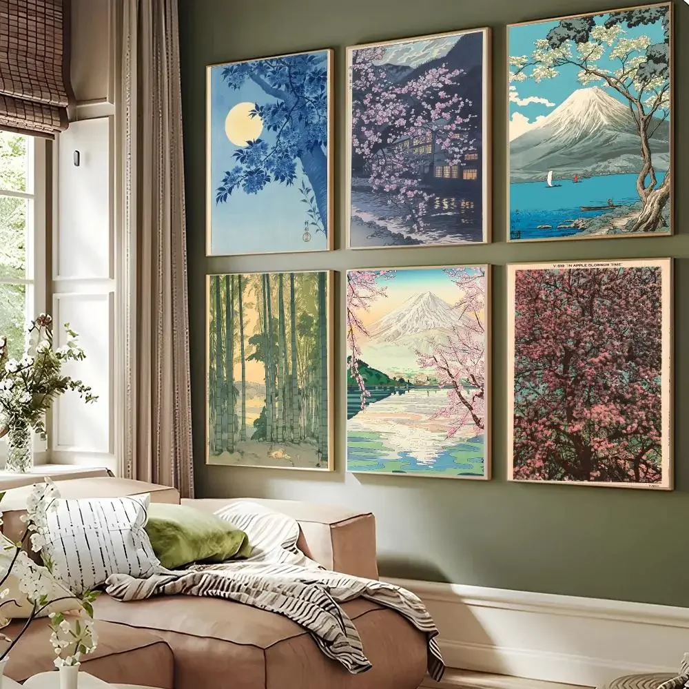 Art Katsushika Hokusai Ohara Koson Poster Waterproof Sticky Wall Art Print For Bedroom Living Room Hallway Bar Home Decor