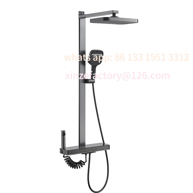 

Shower head set open flat digital display home bathroom bath square storage light luxury