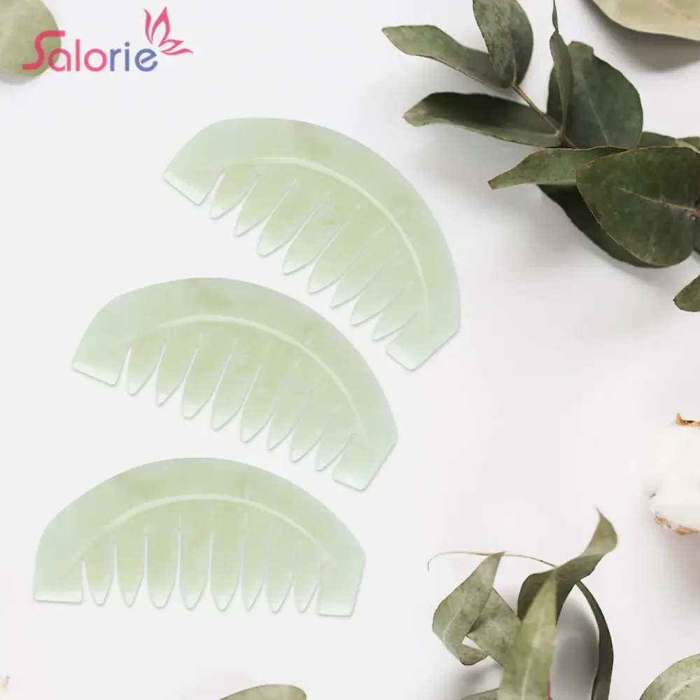 Natural Jade Massage Comb Head Massager Hair Brush Gua Sha Board Stone Face Massage Brush Scalp Meridian Comb Hair Therapy Tools