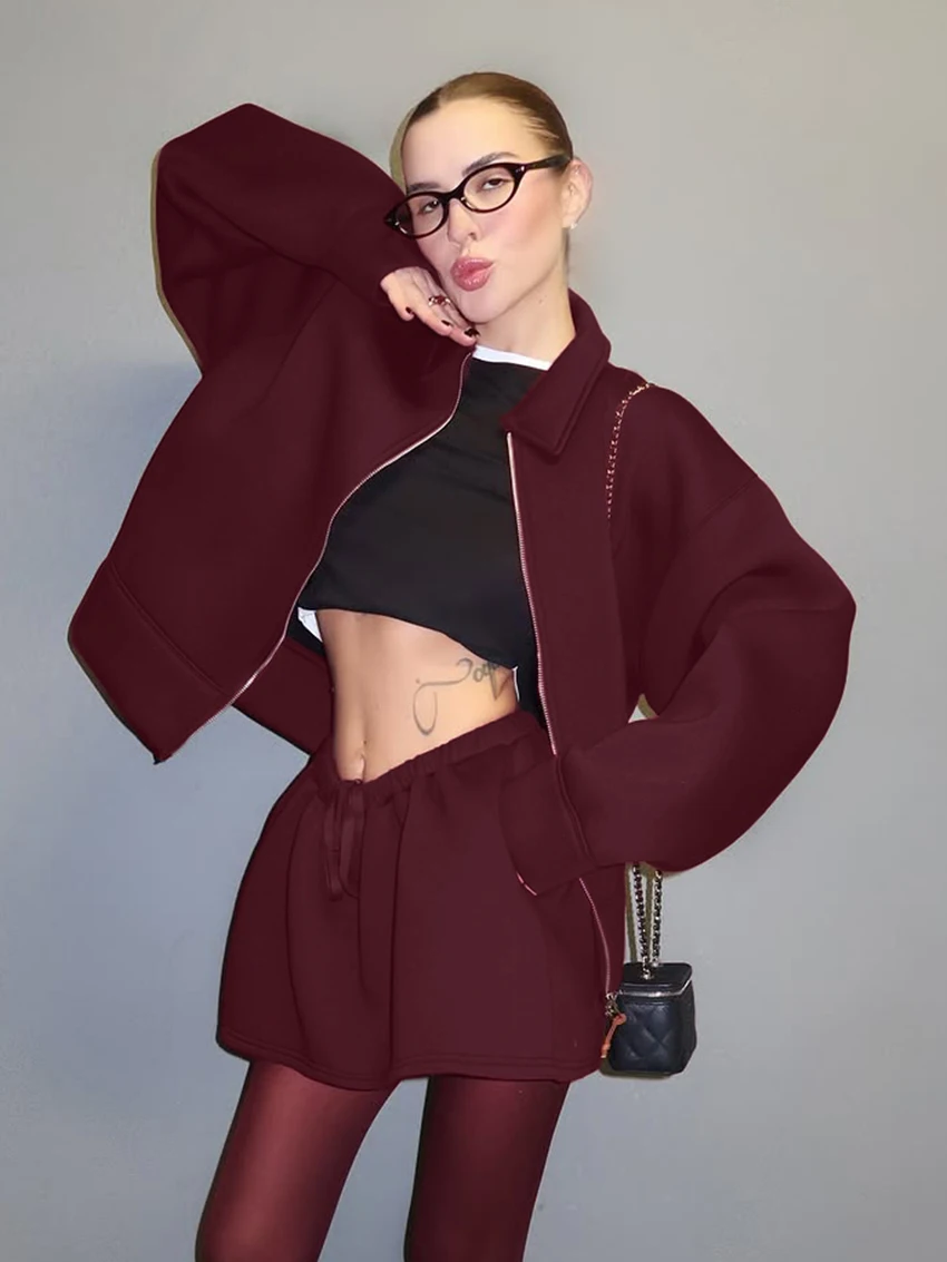 

Marthaqiqi Winter Fashion Female Sleepwear 2 Piece Set Turn-Down Pajama Long Sleeve Nightwear Skirts Loose Women Nightgowns Suit