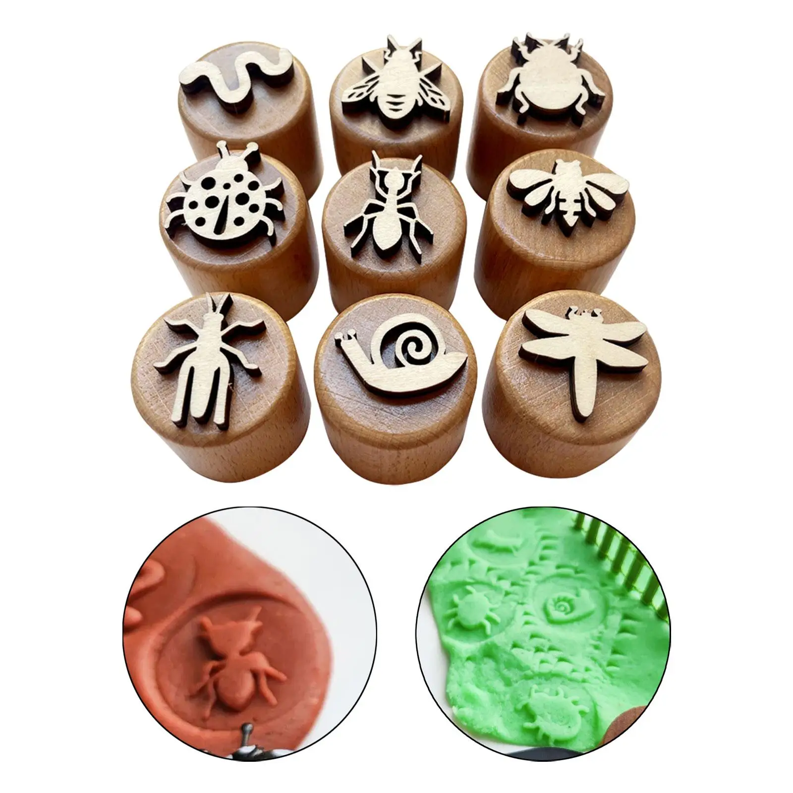 9Pcs Wooden Stamps Education Toys DIY Craft Kindergarten Toys Pottery Stamps Animal Stamps for Art Scrapbook Supplies