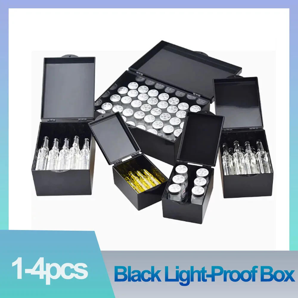 Black Lightproof Rectangular Plastic Box Medicine Vial Ampoule Storage Case Light Blocking Packaging Container