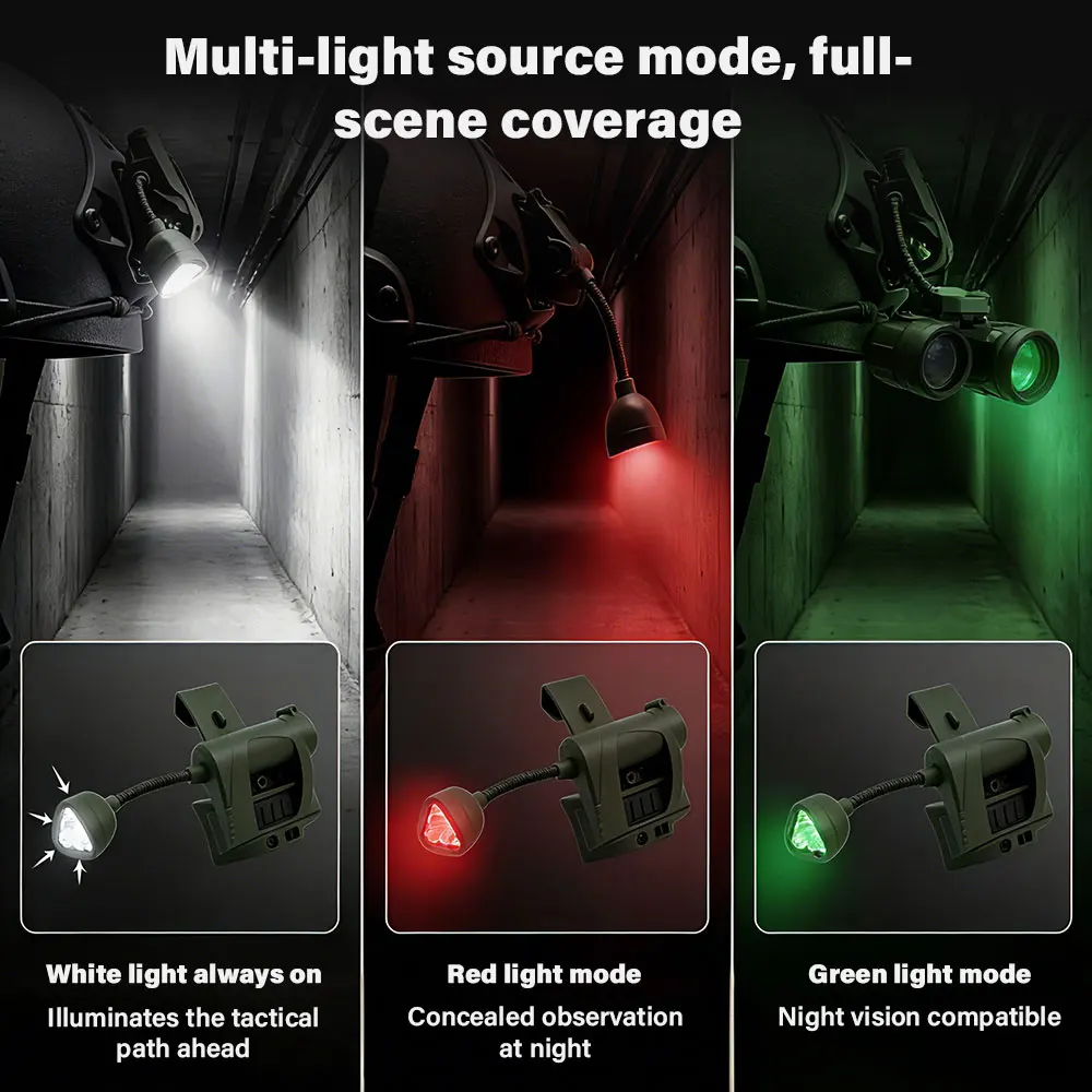 Taktische Helmleuchte, 3 Modi, LED-Taschenlampe, Helmlampe für Outdoor-Nachtbeleuchtung, Laser, Jagd, Militär, Radfahren, Angeln – Detail 17