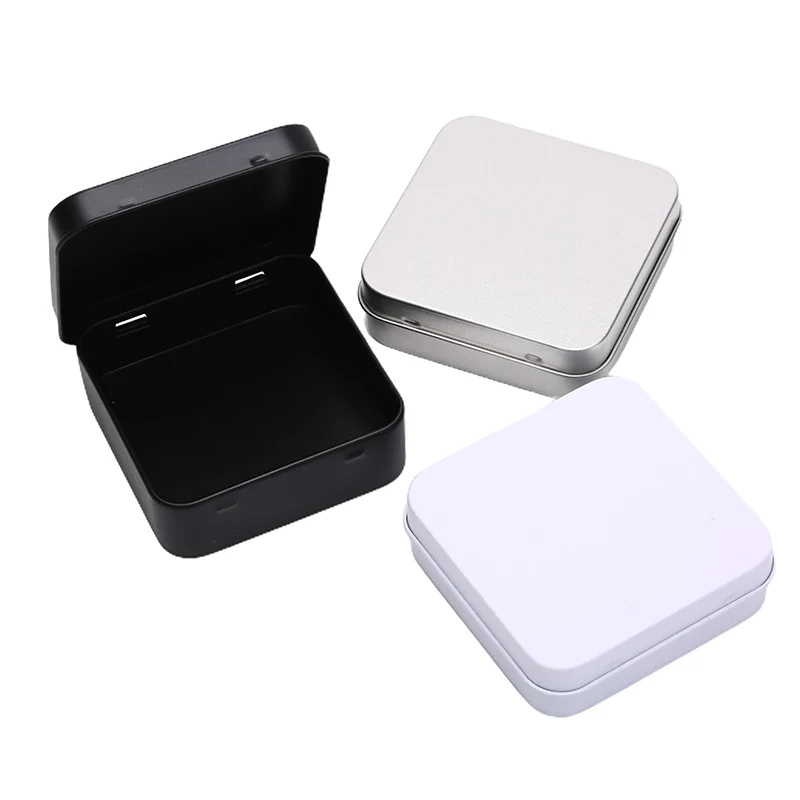 1 Stück quadratische kleine Eisenbox Mini Metalldose Klappdeckel Aufbewahrungsbox Schmuck Münze USB-Verpackungsbox Kopfhörer Aufbewahrung tragbar