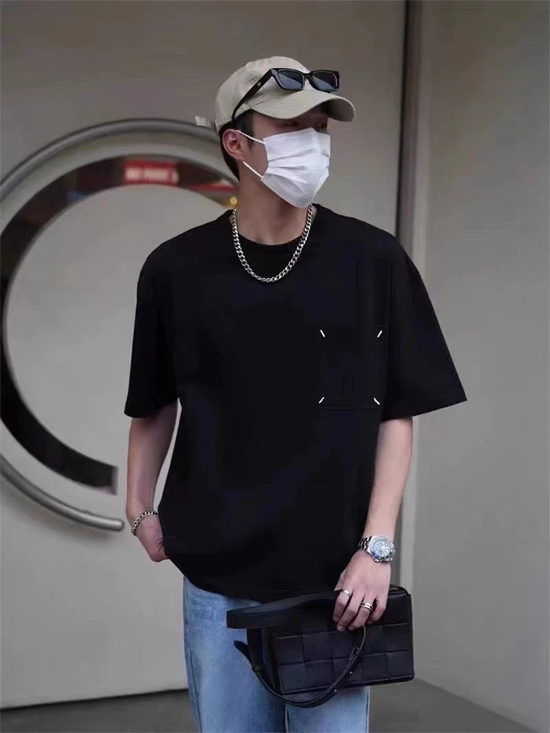 

GeWagE 25 New Spring Summer Casual Loose ort Sve T-irt Men Women Embroidery Stitching Handmade Logo ket Sle