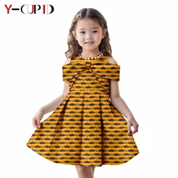 African Clothes for Kids Girls Ankara Print Beading Bow Tie Metallic Dresses Bazin Riche Children Party Dresses Vestidos 2445019