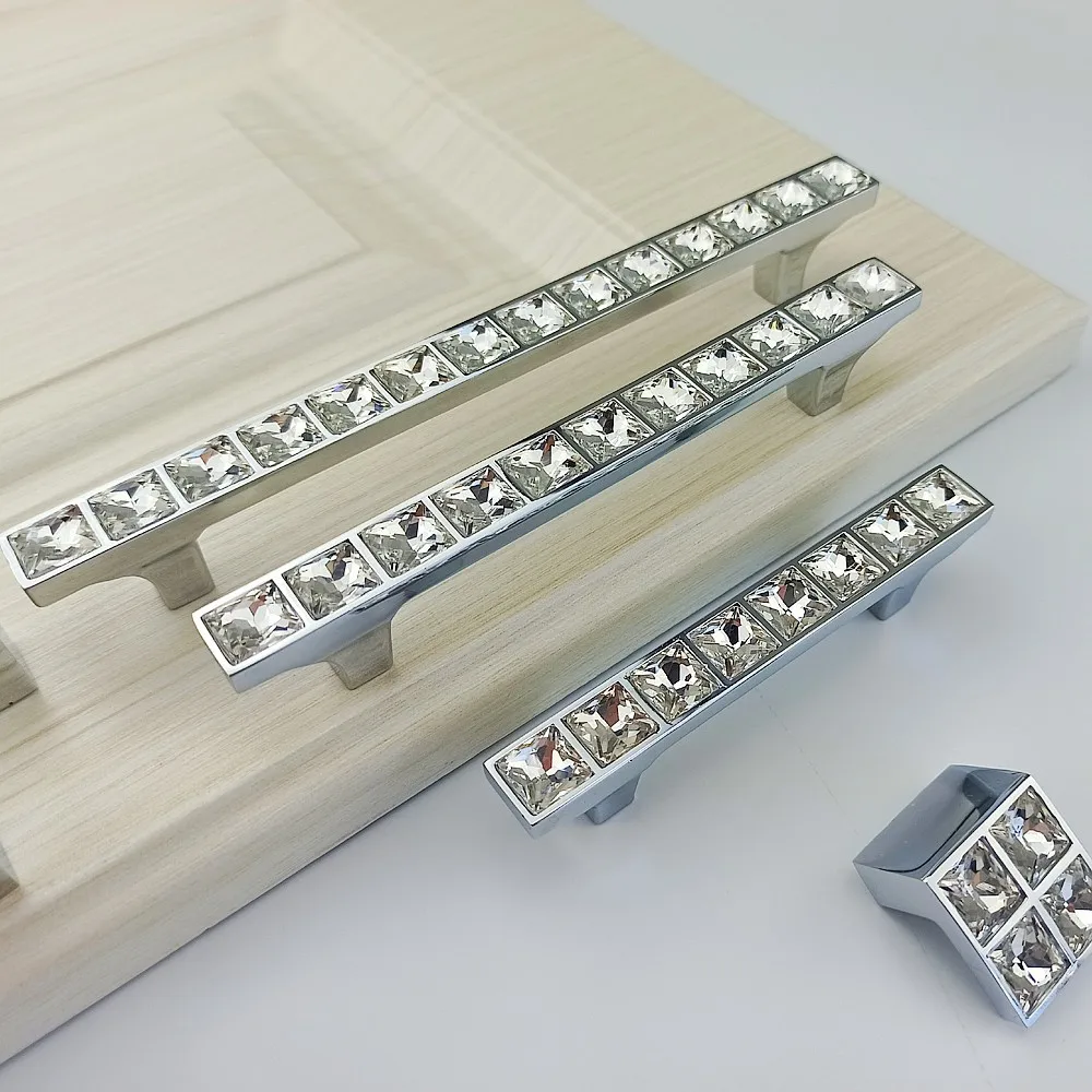 Shiny Real Crystal Glass Diamond Handles For Furniture Drawer Table Knobs Wardrobe Kitchen Cabinets Cupboard Desk Dresser Pulls