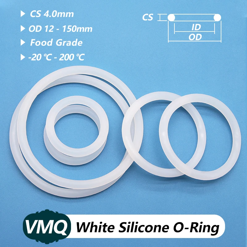 

10/50pcs VMQ Silicone O Ring Gasket CS 4mm OD 12mm ~ 150mm White Waterproof Washer Round O Shape Silicon ring Food Grade