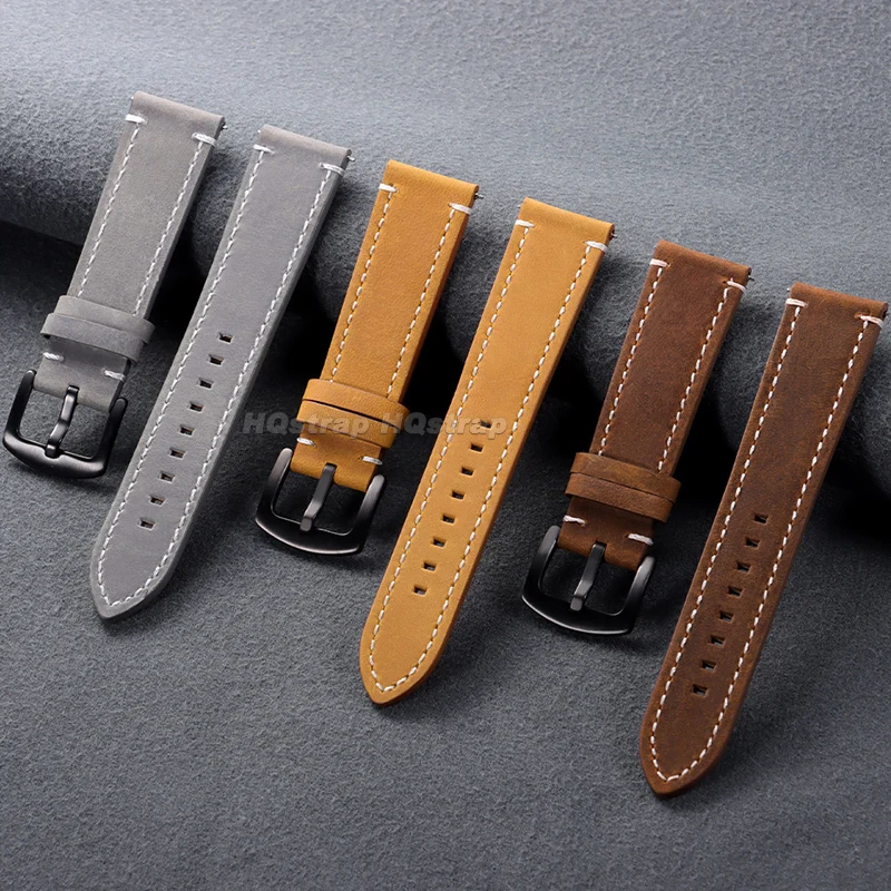 Genuine Leather Strap 18mm 19mm 20mm 21mm 22mm 24mm Retro Calfskin Watchband for Huawei Watch for Omega Quick Release Bracelet