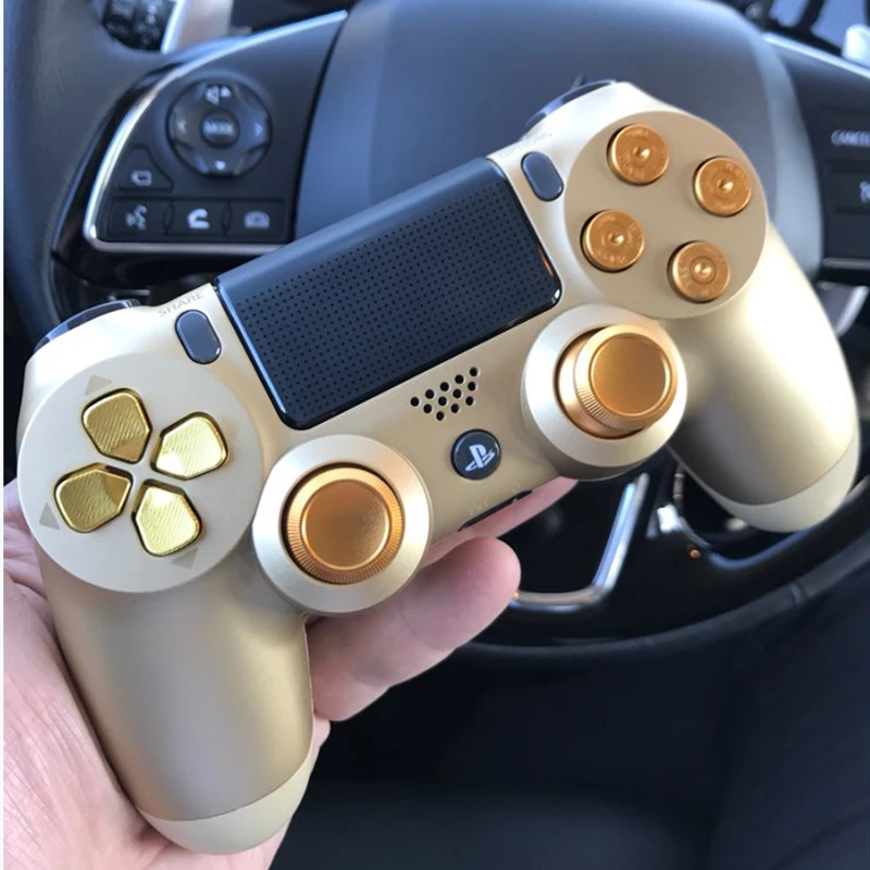 Gold Custom Metal Thumbsticks Analogue Controller Bullet Buttons Chrome D-pad for Sony PlayStation 4 (PS4)  Controller