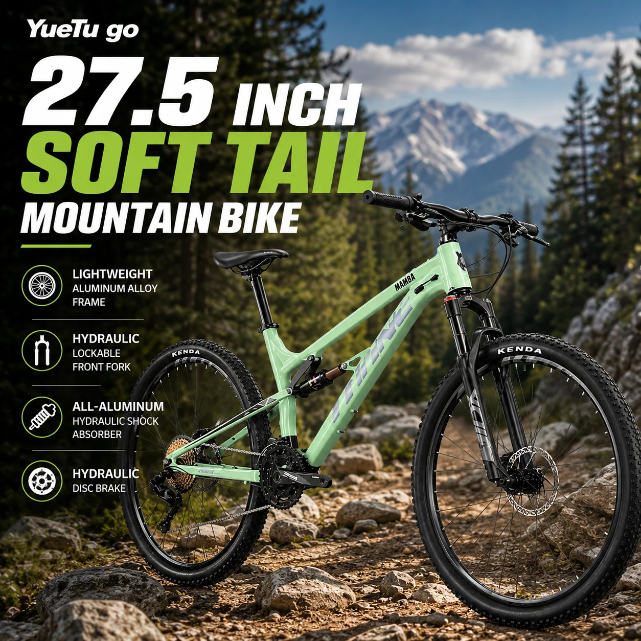 27.5 Inch MTB Soft Tail Mountain Bike Full Suspension Aluminum Alloy Frame Hydraulic Disc Brake Cross Country Downhill Bicycle
