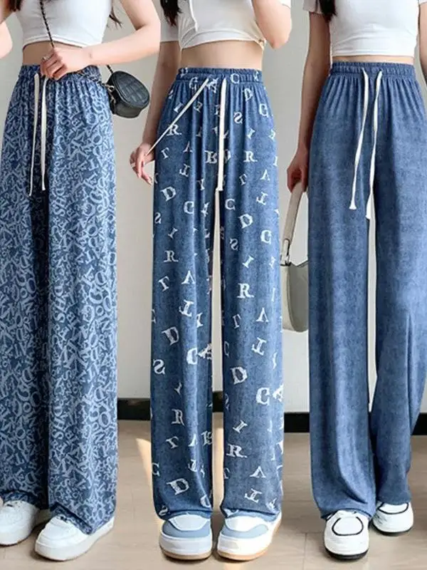 Calças Jeans  de Cintura Alta e Perna Reta, Calças Casuais de Perna Larga para Mulheres, Versáteis e Soltas para o Verão