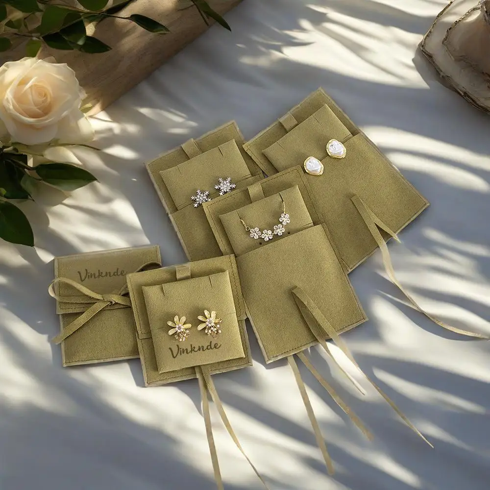 

Personalized Microfiber Jewelry Envelope Pouch With Holder Custom Logo Suede Small Earrings Ring Packaing Bags With Insert Card