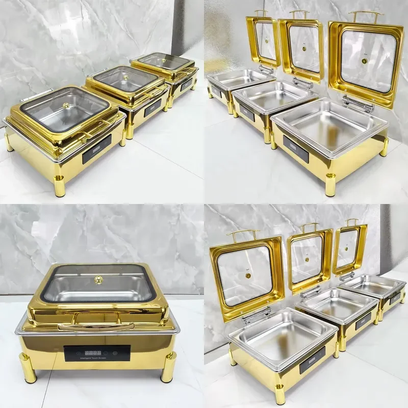 Best Selling Hotel & Restaurant Kitchen Equipment Modern Food Warmer Buffet Set Stainless Steel Square Chafing Dishes
