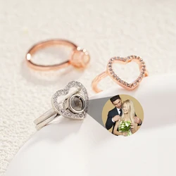 DHQH New Heart Ring Personalized Projection Photo Rings Custom Couples Picture Wedding Jewelry 2Pc Adjustable Ring For Women