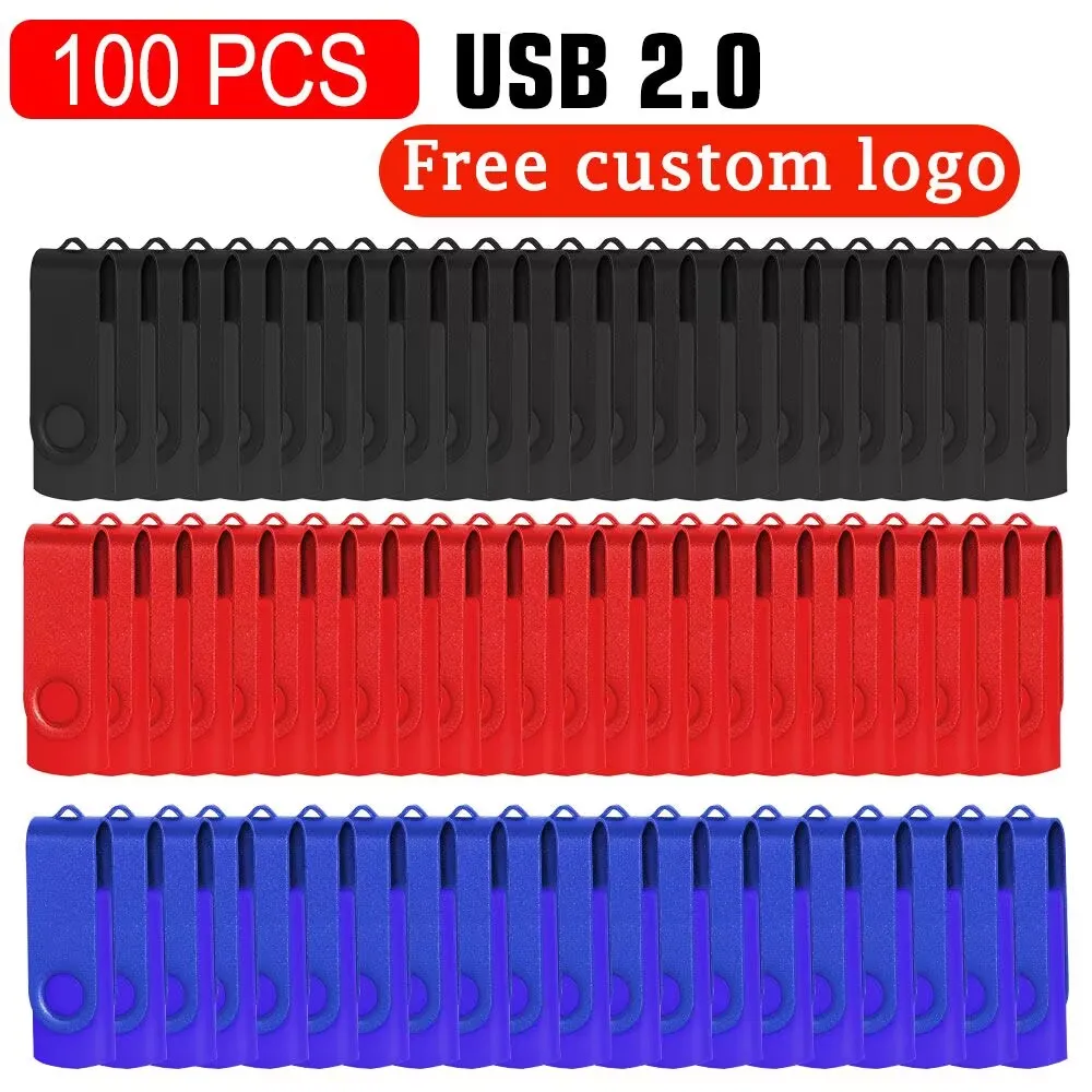 

100PCS/Lot USB 2.0 Fashion Rotatable Flash Drive 64GB 32GB Wedding Gift 16GB 8GB 4GB Memory Card U Disk Free Customized Logo