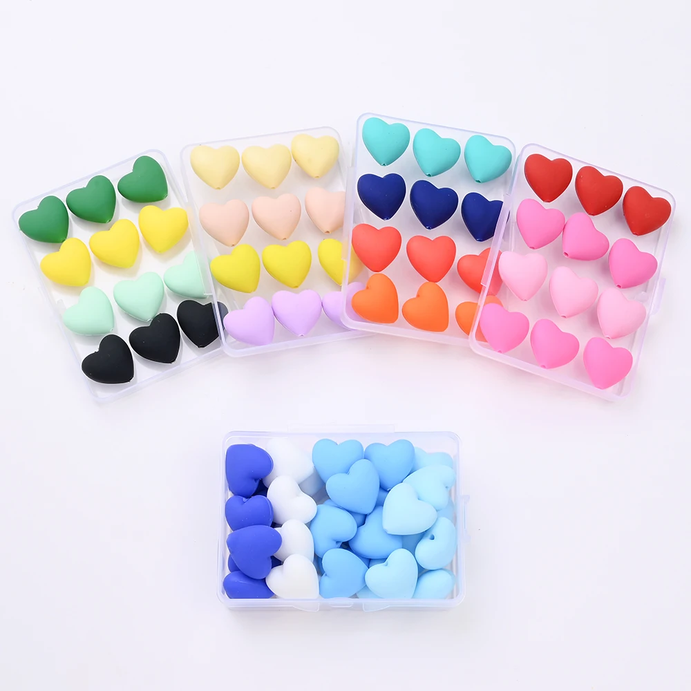20Pcs Colorful Heart Shaped Silicone Beads Set for DIY Pacifier Chains Making And Bracelets Necklace Jewelry Making Accessories
