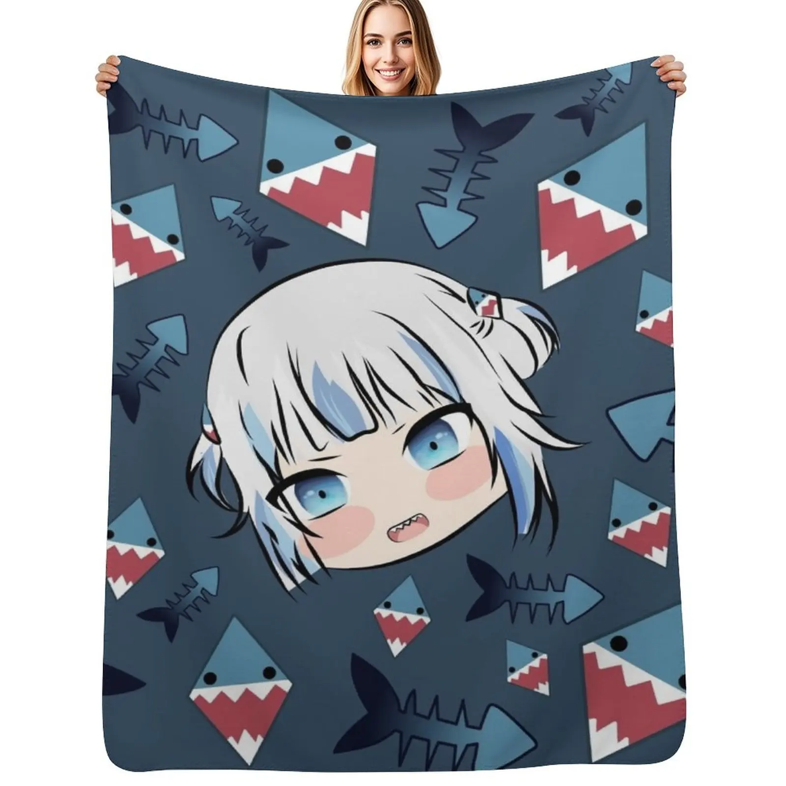 

Gawr Gura Throw Blanket Hairy Decoratives Hair Plaid Blankets