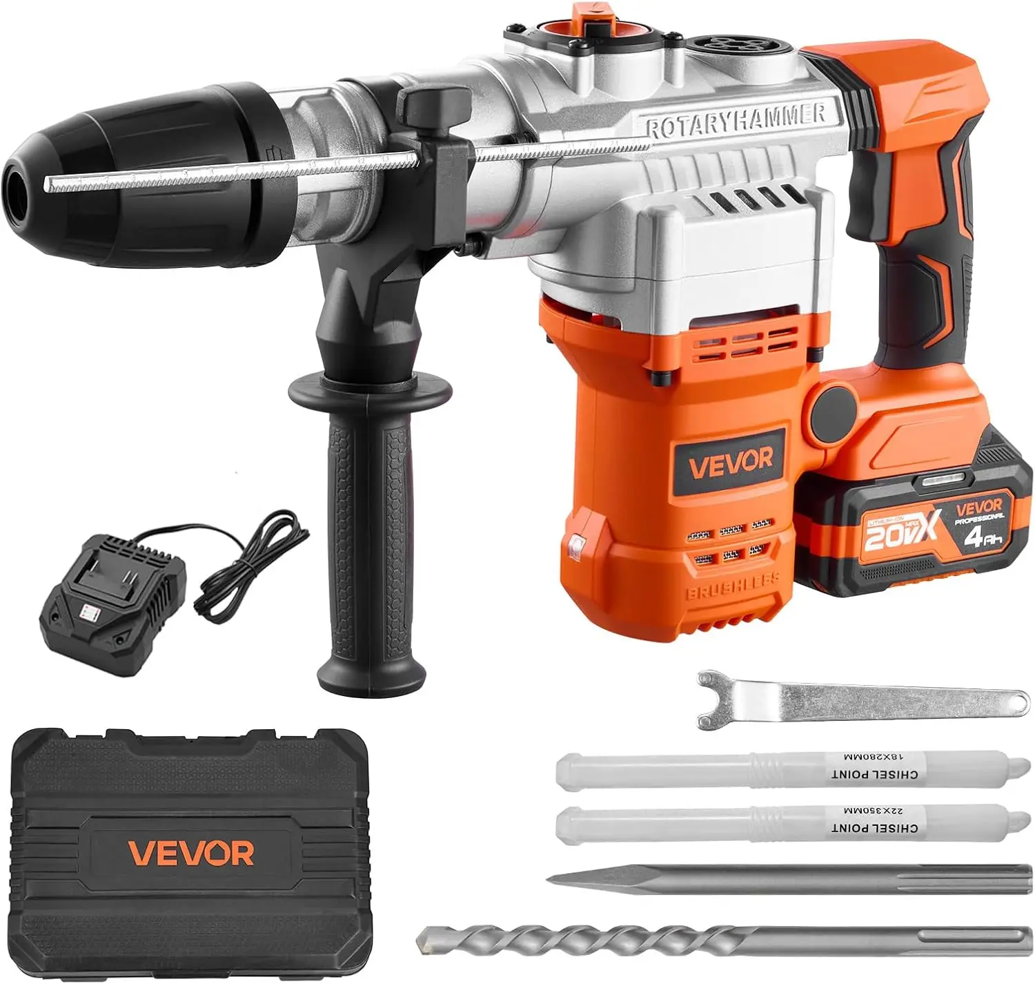

Rotary Hammer Drill, 1-9/16 in SDS-Max Cordless, Heavy Duty 20V Battery Powered Rotary Hammer, Including 2 Batteries, Charger, D