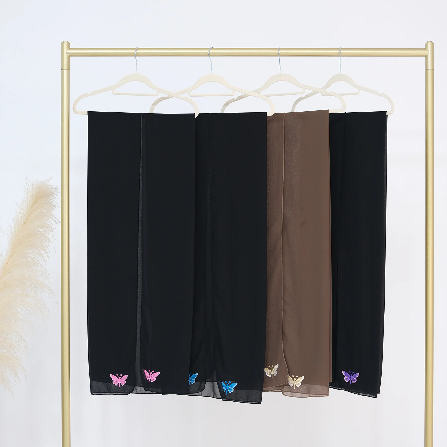 

Мусульманские хиджабы, последняя Абая, вышивка, бабочка, шифоновый шарф, турецкий дизайн, сплошной цвет, хиджаб для женщин, головной платок