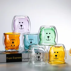 250ml Glass Mugs Cute Bear Double-layer Wall Glass Cup Milk Coffee Tea Juice Gift Valentine's Day Anniversary Dropshipping