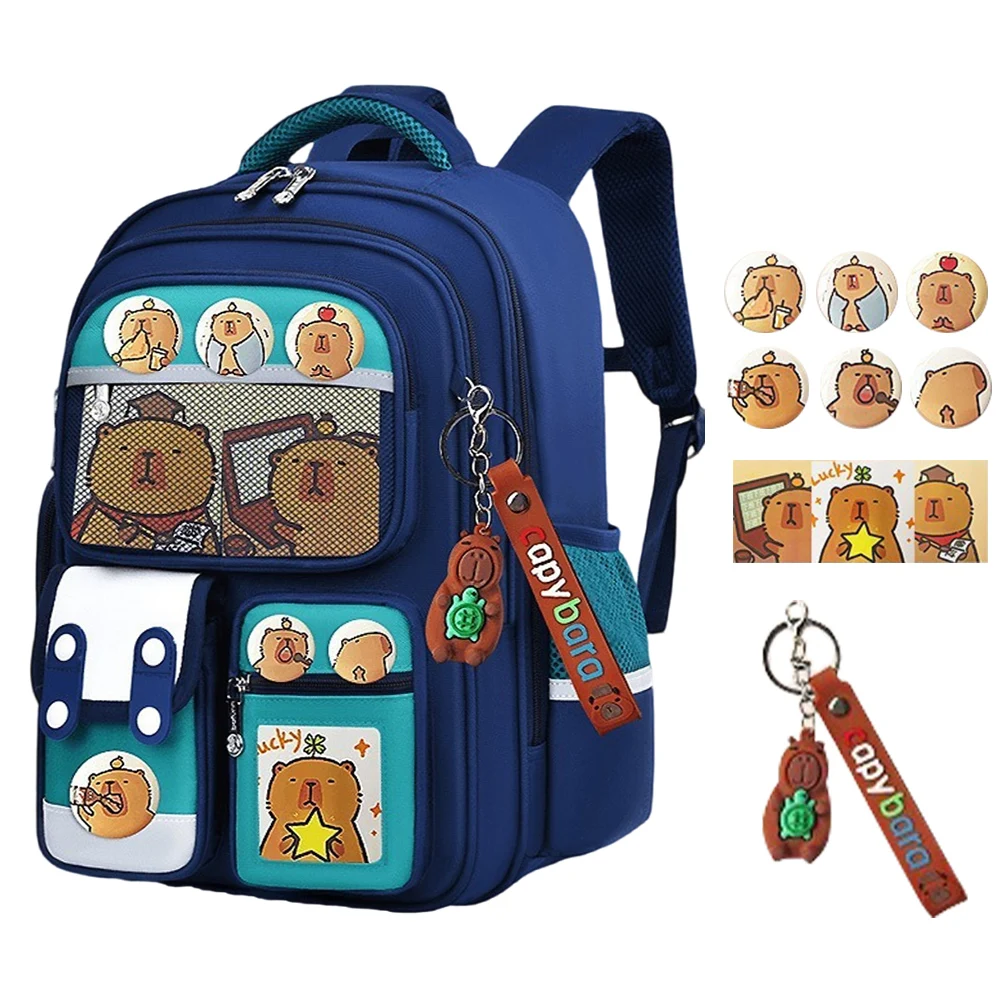 حقيبة مدرسية كابيبارا كاواي مع قلادة رائعة حقيبة نهارية ذات سعة كبيرة من قماش أكسفورد حقيبة ظهر للسفر والعطلات