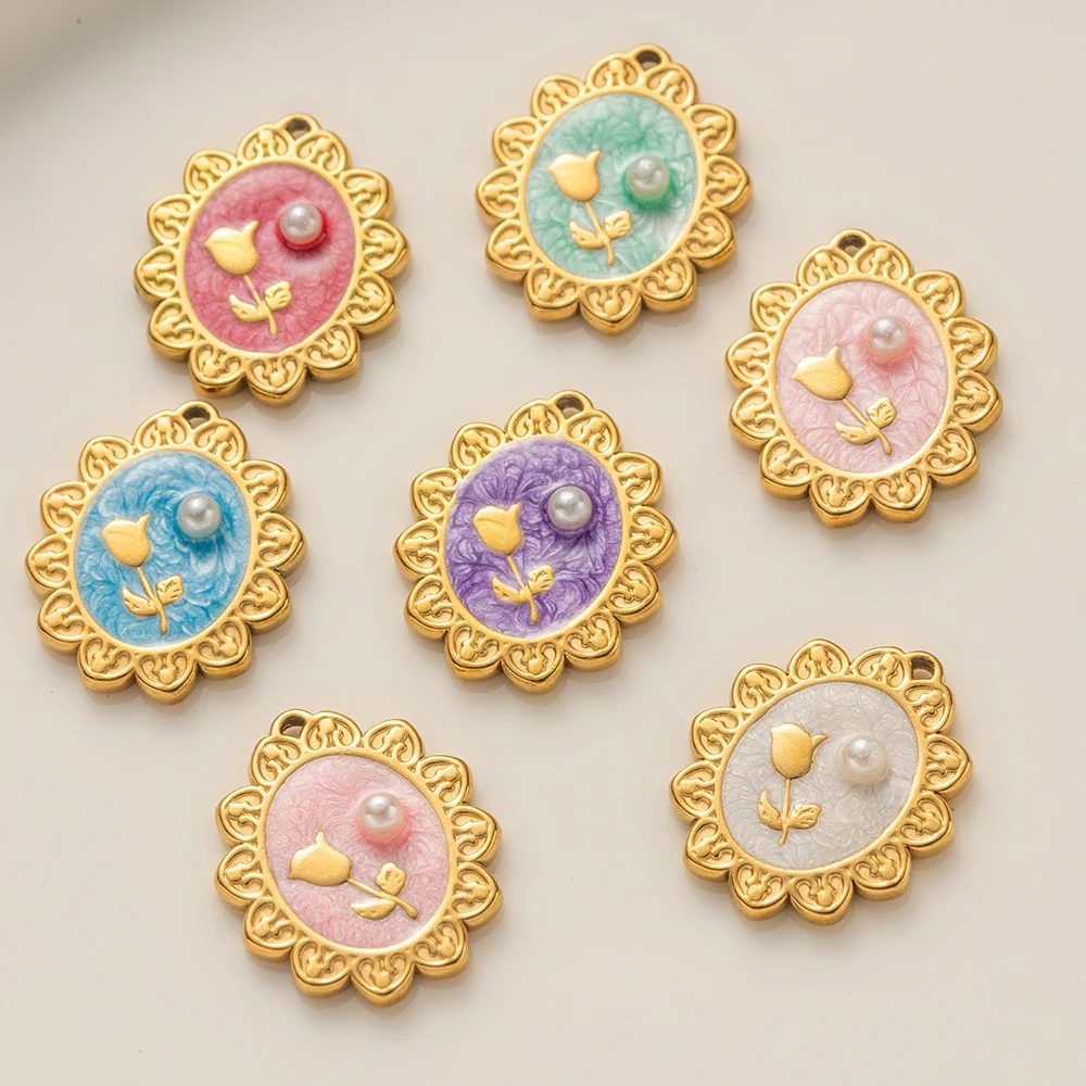 5 قطعة الفولاذ المقاوم للصدأ المينا زهرة تقليد اللؤلؤ المعلقات Charms DIY بها بنفسك القلائد سوار مستلزمات صناعة المجوهرات النتائج #1