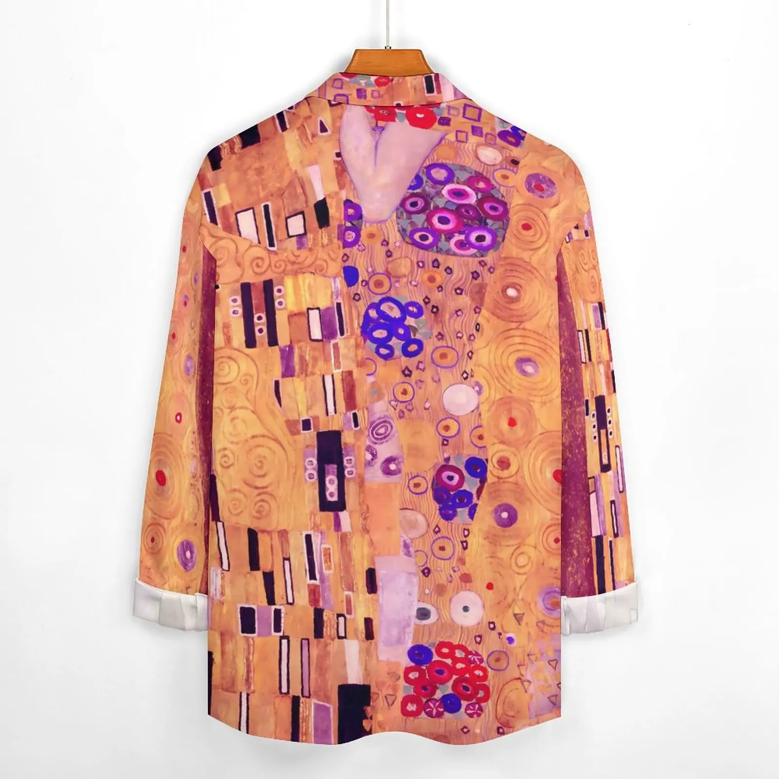 Camisa Gustav Klimt Primavera The Kiss Roxo Camisas Casuais Mens Blusas Vintage Manga Longa Design Street Tops 3XL 4XL