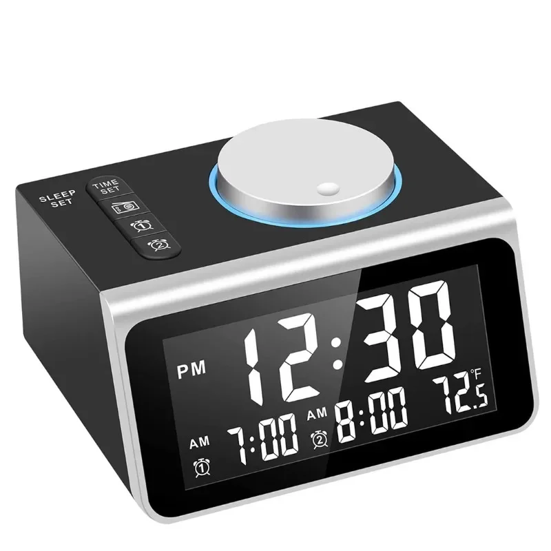 Newest Smart Alarm Clock with Radio Bedroom Alarm Dual USB Charging Adjustable Volume Brightness Dimmer Battery